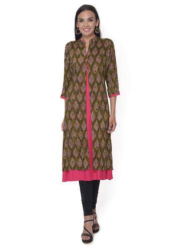 Ritzzy Green Double Layer Rayon Kurti