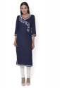 Ritzzy Navy Blue Embroidered Rayon Kurti