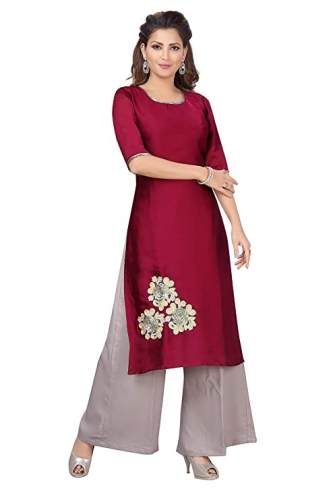 Buy Embroidered Wine Kurti Palazzo By NEELUZ Brand by Neeluz