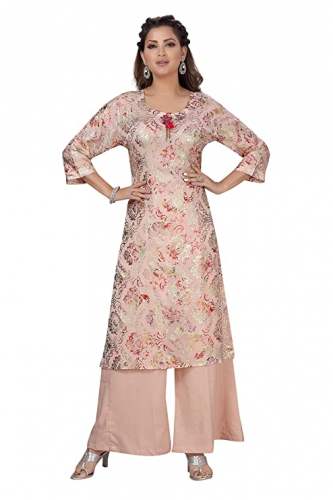 Buy NEELUZ Brand Pink Silk Kurti Palazzo Set by Neeluz