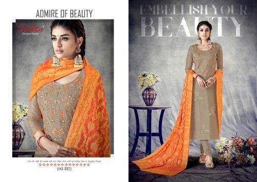 Silk Embroidery Unstitched Suits by Hare Krishna Fabrics