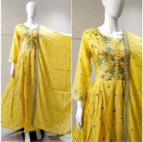 Muslin Floor Length Embroidery Readymade Dresses by Vineet Fashions