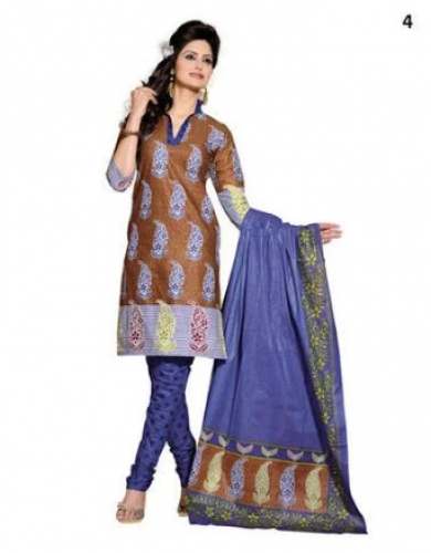 Floral Printed Brown Cotton Dress Material  by Ethnic Wholesaler
