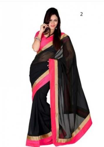 Plain Solid Georgette Saree For Women by Ethnic Wholesaler