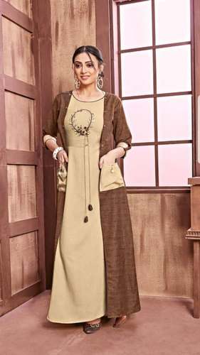 Designer Embroidered Rayon Long Kurti