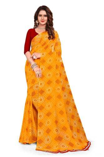 Buy Yellow Bandhani Saree By PARISHKAAR TEX by Parishkaar tex