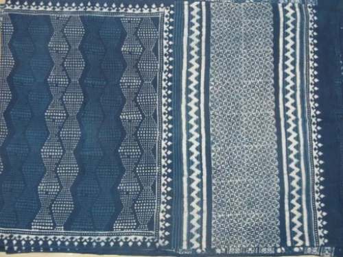 Natural Cotton Mulmul Indigo Print Saree by Shri Govind Arts