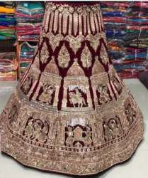 Maroon Velvet Embroidered Lehenga For Dulhan