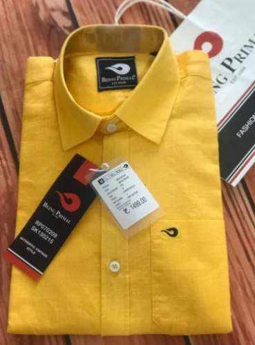 Men Yellow Plain Linen Shirts by Trade India 360 Degrees