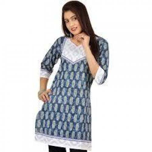 Fancy Blue Short Cotton Kurti by J N Traders