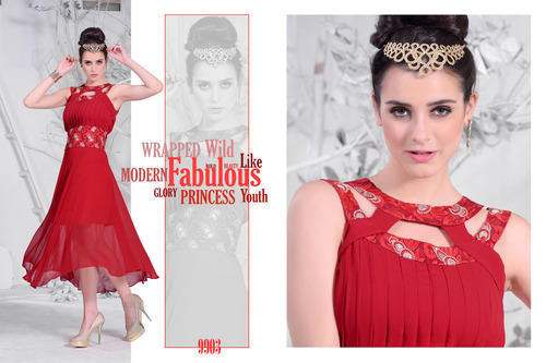 Red Indowestern Georgette Kurti 