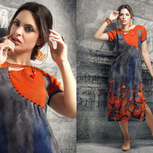Orange And Grey Colors Rayon Kurtis