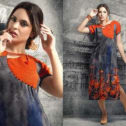 Orange And Grey Colors Rayon Kurtis