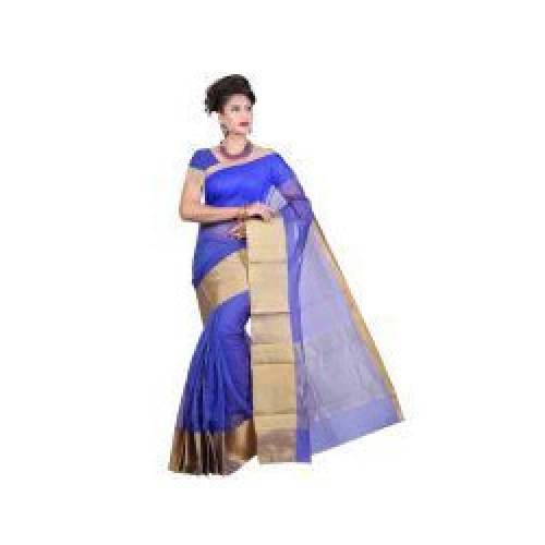 Blue color cotton saree by Womantra