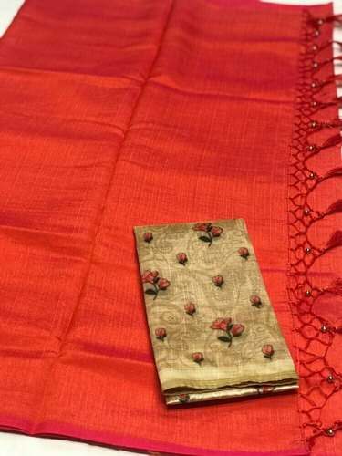 orange color Raw silk saree by Womantra