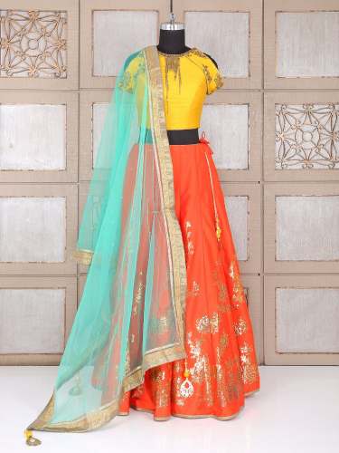 Beautiful Designer Handwork & Metailc Foil Lehenga