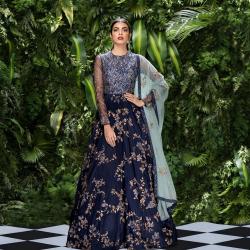 Embroidered Navy Gown