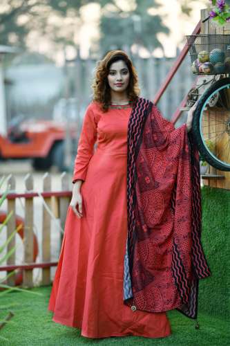 Fancy Handwork Gown With Printed Dupatta by Khushbu Fashion
