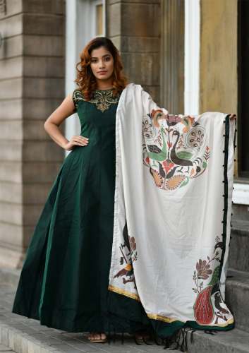 Green Color Fancy Gown With Dupatta by Khushbu Fashion