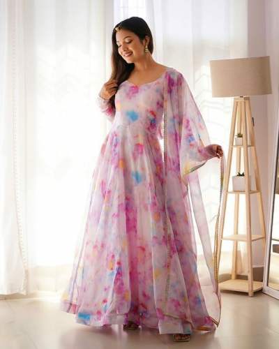 Pink Maskara Gown With Digital Print 