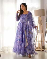 Purple Needle Gown With Flower Designe 