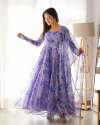 Purple Needle Gown With Flower Designe  thumb 2