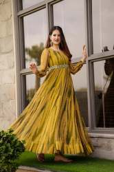 Yellow Laziz Gown With Digital Print 