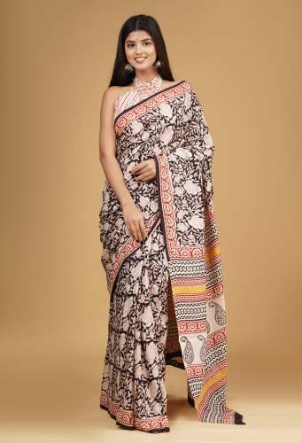 Pure Cotton Hand Block Print Saree by Khandelwal Print
