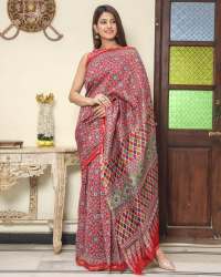Red Chanderi Silk Saree by Khandelwal Print