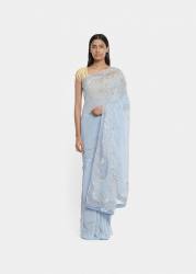 Get Satya Paul Blue Bliss Saree At Online Price