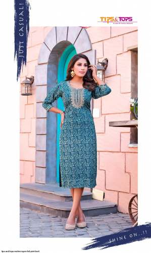 Tips and Tops Mohini Rayon Foil Print Kurti Catalog  by TIPS TOPS KASHISH STUDIO