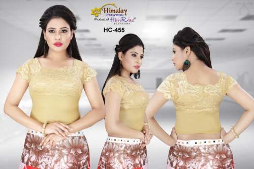 Cotton Lycra Basic Boat Neck Lace Blouse