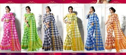 Checks Printed Saree by Vijaya Sales Depo
