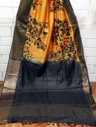 Buy New Block Printed Pure Muga Tussar Silk Saree