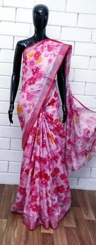 Flowery Digital Printed Linen Silk Saree