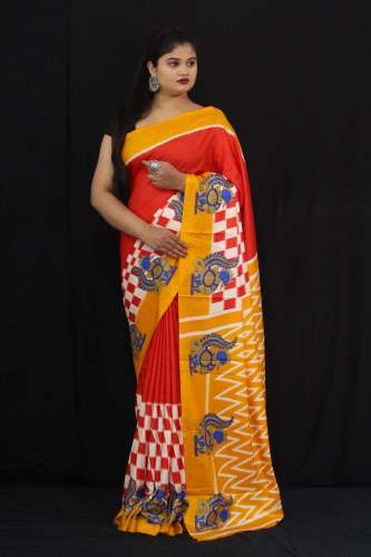 eautiful semi Handloom Linen Chanderi Sarees