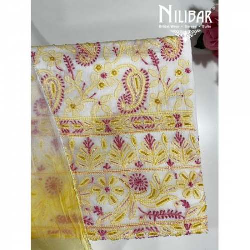 Fancy Yellow Unstitched Dress Material 