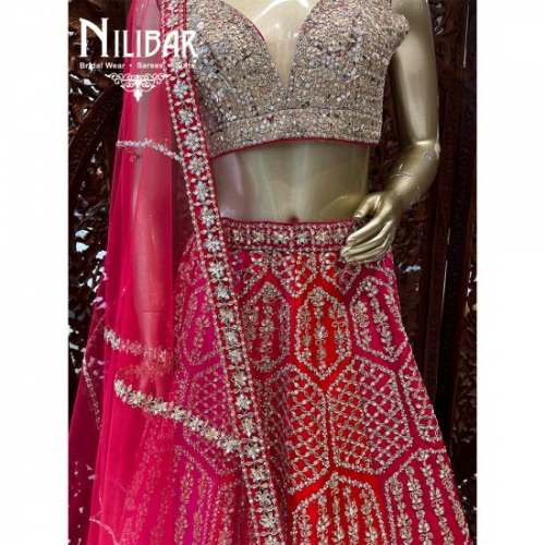 Hot Pink Silk Bridal Lehenga embellished Lehenga