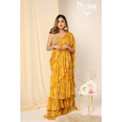 Mustard Yellow Ruffle Ready To Wear Saree 