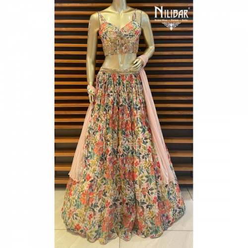 Wedding Wear Multi Color Organza Lehenga 