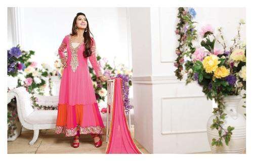 Wedding wear Pink Semi Stitched Anarkali Suit  by Swastika Group