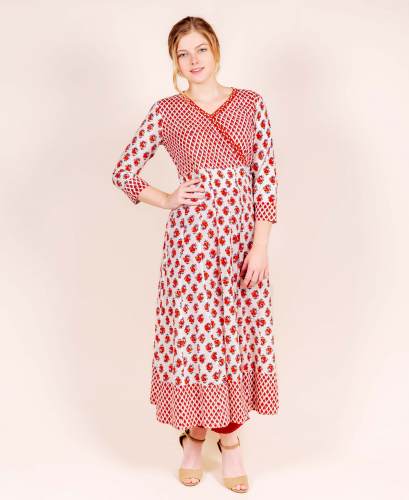 Floral Angrakha Kurti  by MissPrint