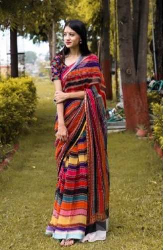 Digital Printed Multi Color Saree  by Sant Lal Sons