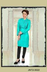 Turquoise short plain rayon Kurti