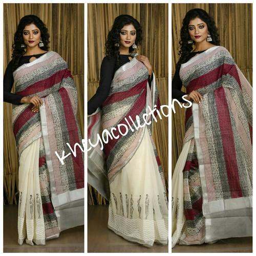 Block Print On Kerala Cotton Saree