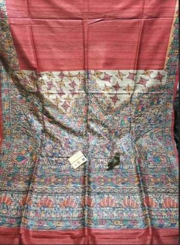 Pure Silk Mark Ghicha Tussar Silk Madhubani Saree  by Kheya Collections
