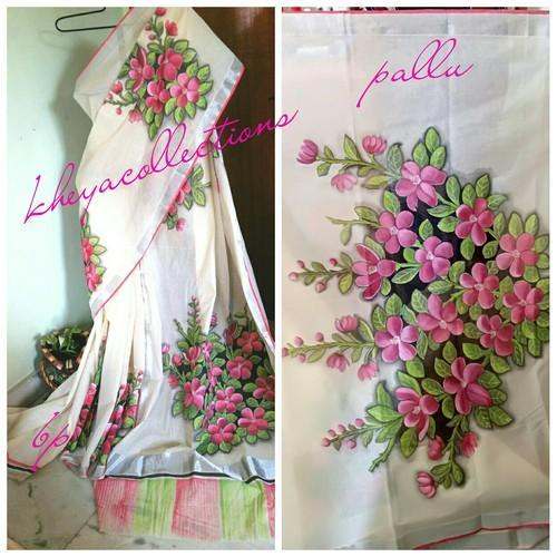 Traditional Hand Painted Kerala Cotton Saree 