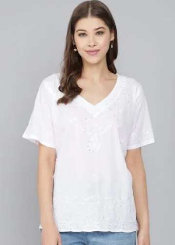 Ladies Cotton Embroidered Top  by Paras Fashion