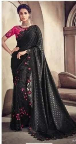 Black Embroidered Georgette Saree With Blouse by Shree Ganeshi Lal Om Prakash Sarees Private Limited