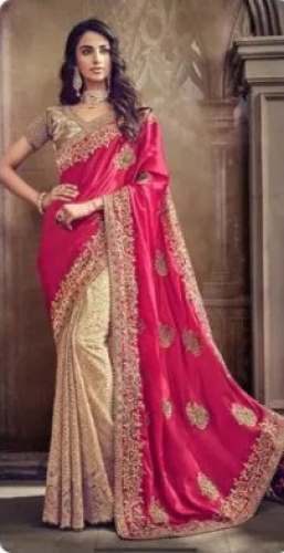 Pink Designer Half N Half Saree by Shree Ganeshi Lal Om Prakash Sarees Private Limited